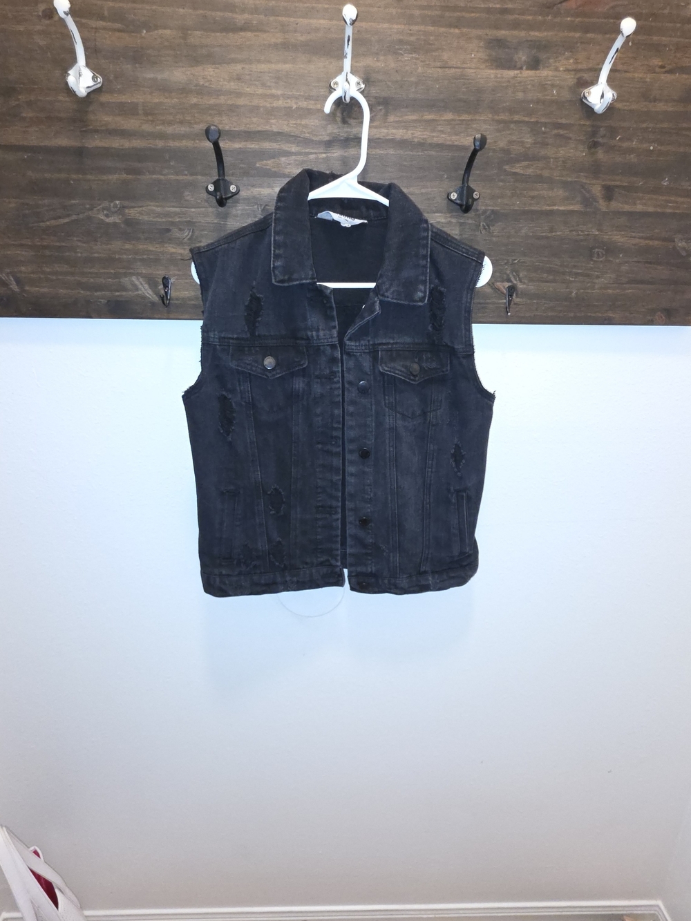 Black Distressed Denim Vest Jacket